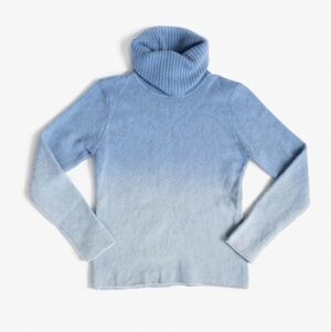 VTG Angora Lambswool turtleneck blue ombre cozycore knit sweater sz XL